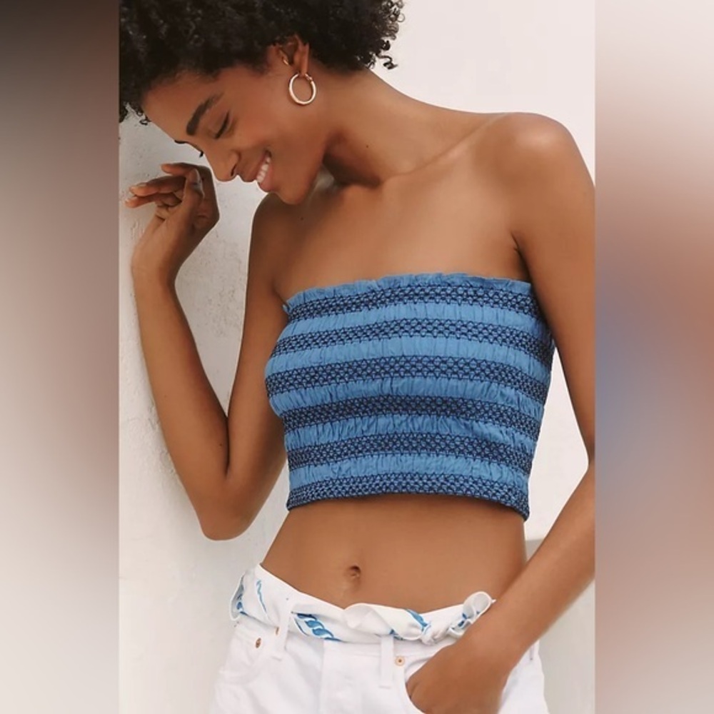 Anthropologie Celandine Strapless Smocked Cotton Top
